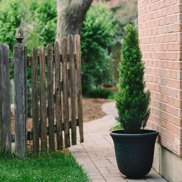 Set of 2 Pre-Potted 4 Feet Faux Cedar Tree, Lifelike UV Protected Front Door Dec - Picture 4 of 7